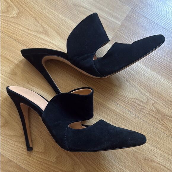 Halston Heritage Heels Black Suede Stiletto Mules Colette Size 7 Leather - Picture 7 of 9